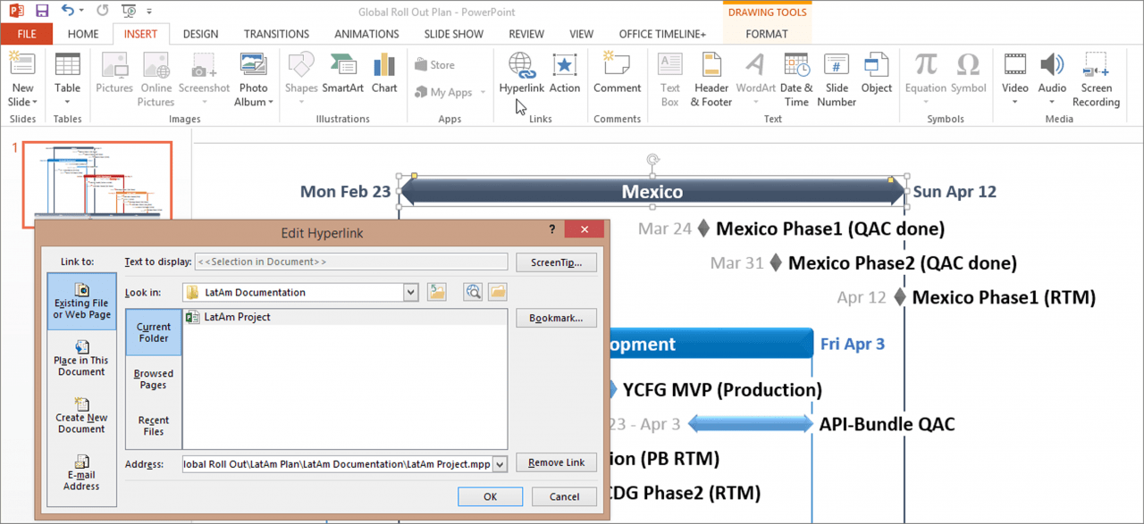 Add link to gantt chart element in PowerPoint
