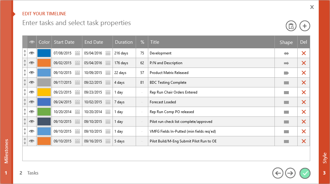 Task management wizard in Office Timeline